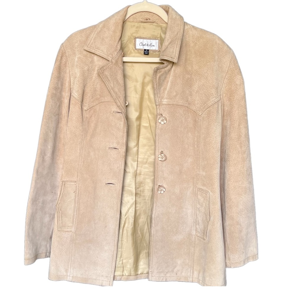 Retro Charlotte Russe Mid Length Leather Coat with Pockets Tan S